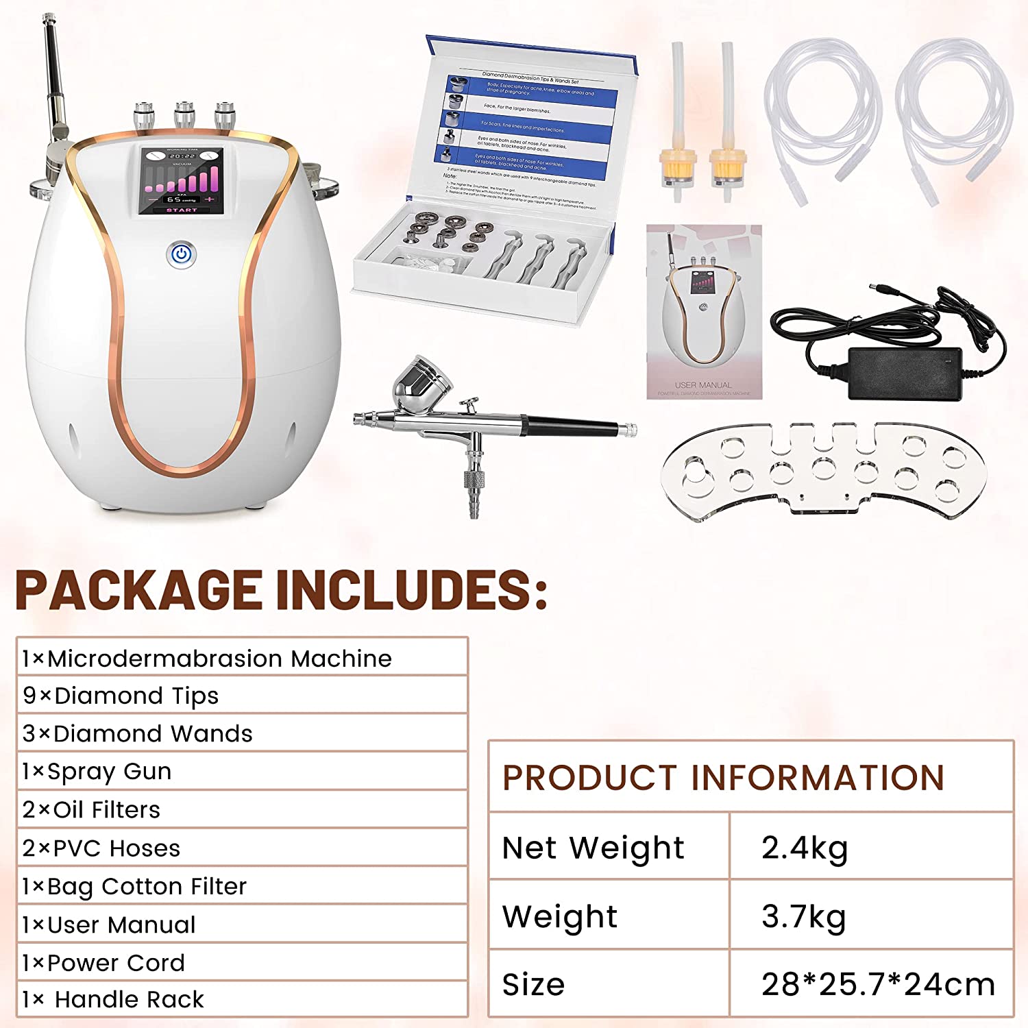 Beauty Star Microdermabrasion Machine with Spray Gun, Professional Home Use Facial Beauty Salon Equipment Strong Suction Power 65-68cmhg - Image 7